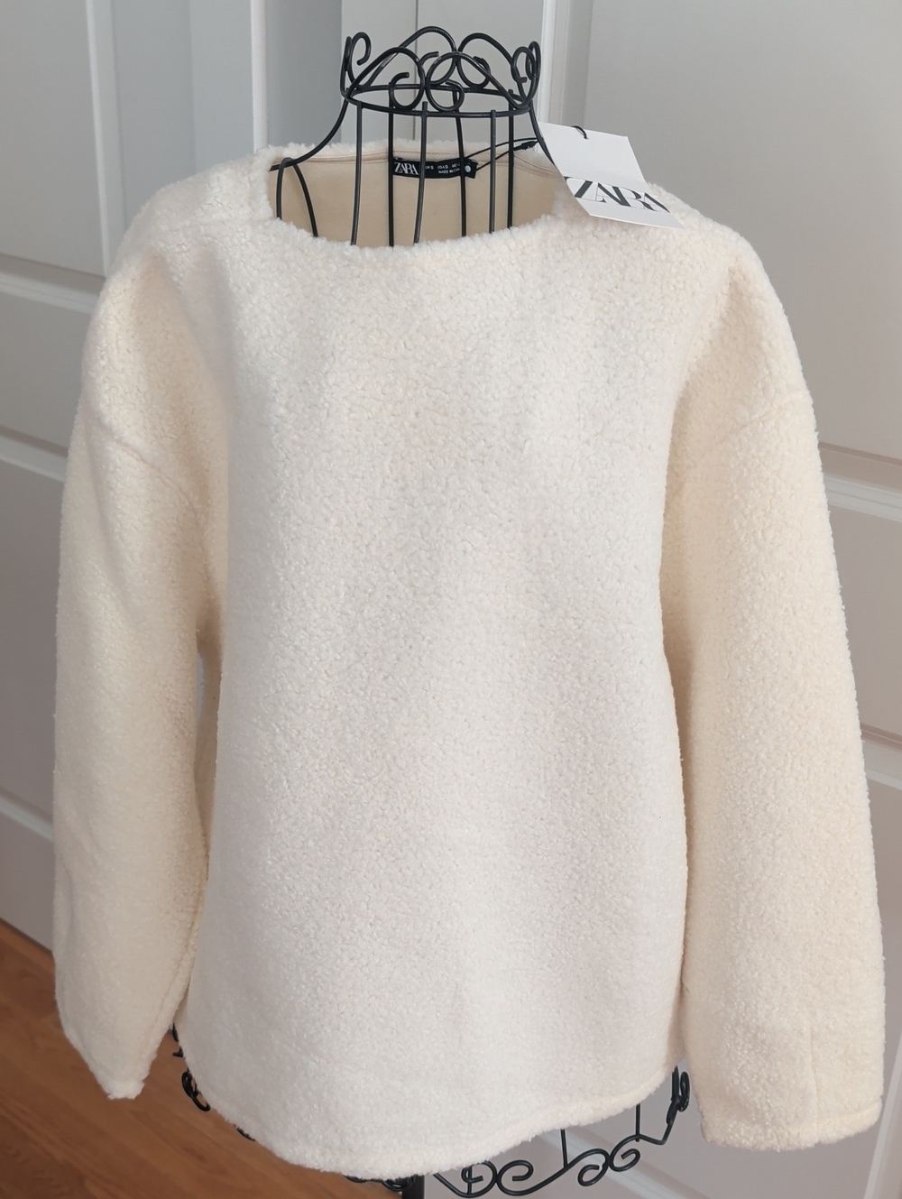 Nwt ZARA Oversized Cream Sherpa Crew Neck Sweater